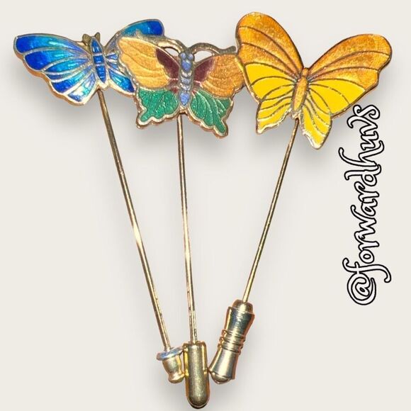Three (3) Vintage Butterfly Stick Pins / Hat Pins - (1 ) Napier - Picture 8 of 9